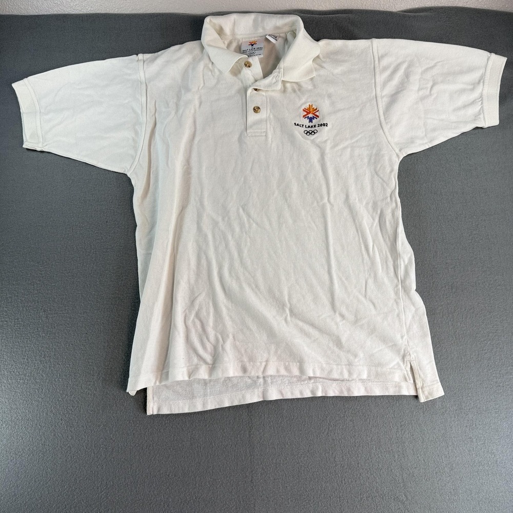 Vintage Salt Lake 2002 Shirt Mens Large White Olympic Games Polo Cotton Official